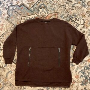 Varley Brown Crewneck Sweatshirt with Front Zip Pockets